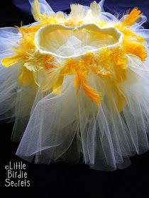 a yellow and white tutule with flowers on it's headdress