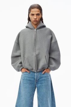 STAR ZIP UP HOODIE IN DENSE FLEECE in SIDEWALK | oversized fit | alexanderwang® Fem Men Fashion, Alchemai Hoodie, Hoodie Editorial, High Fashion Hoodie, Star Zip Up Hoodie, Zip Up Hoodie Outfit, Zip Hoodie Outfit, Ahs Style, Minimal Streetwear