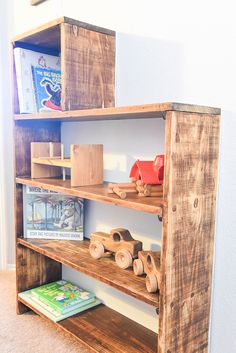 an old book shelf turned into a bookshelf with text overlay that reads before after breathing new life into an old burshelf