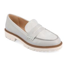 Look and feel your best in a sleek yet comfortable style. The Kenly penny loafer by Journee features a 4 mm tru comfort foam footbed, soft vegan leather, and notches at the topline that make your every step feel like you're walking on clouds. A chic croc textured accent at the vamp adds to the classic styling, and a white chunky block heel adds a contemporary twist. At Journee, our flat styles will have you looking just as professional as the boss at work to having the cutest shoes when you go out for the night.Features: ComfortClosure Type: Slip-OnFootwear Technology: Memory Foam InsolePlatform Shoe Height: 1 InchShoe Heel Height: 1 1/2 InchesUpper/Outer Base Material: 100% PolyuretheneShoe Lining Material: PolyurethaneSole Material Content: 100% PolyurethaneToe Type: Round ToeCare: Spot Big Calves, Wide Calf Boots, Chunky Block Heels, Penny Loafer, Round Toe Heels, Journee Collection, Calf Boots, Penny Loafers, Lug Sole