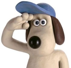 a cartoon dog wearing a blue hat and holding his head up to the side with one hand