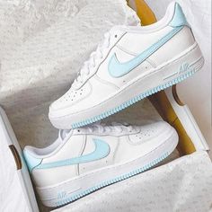 Custom Air Force 1 Baby Blue-shecustomize Nike Custom, Sneaker Outfits, Nike Shoes Air Force, Trendy Shoes Sneakers, Nike Shoes Girls, Dr Shoes, Basket Style, Preppy Shoes, Custom Nike Shoes