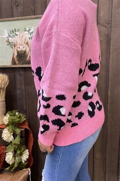 MY15400 Black&White leopard printed pink solid color long sleeve w/tighten cuff women sweater/cardigan Three sizes to selection for women styles Wholesale online/physical store suppliers in USA Skirt Swimsuit, Pink Solid, Mommy And Me Outfits, White Leopard, Baby Gown, Pink Leopard Print, Women Sweater, Girls Sweaters, Pink Print