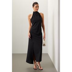 Black (100% Virgin Wool). Cocktail dress. Sleeveless. Halter neck. Back button closure. 54.5" from shoulder to hemline. Imported. Backless Bra, Rent The Runway, Halter Neckline, Closet Designs, Halter Neck, Halter Dress, Cocktail Dress, Wool, Fashion Design