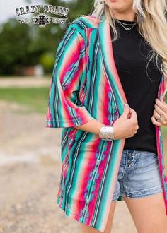 This aztec cardigan is made for you! Showcase the stunning colors and create a beautiful, effortless outfit! Diamond Rio, Aztec Cardigan, Raglan Top, Effortless Outfit, Wild Rag, Dirt Road, Shades Of Turquoise