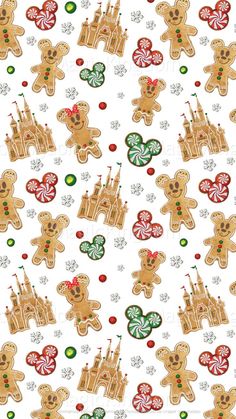 christmas gingerbread cookies and candy canes on a white background with snowflakes