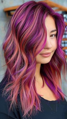 Purple Perfection: 25 Hair Colors for a Bold New You Ginger And Purple Hair, Orange And Purple Hair, Dramatic Hair Colors, Lilac Hair Color, Pastel Purple Hair, Hair Styles Long Hair, Wild Hair Color, Vivid Hair, Purple Ombre Hair