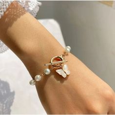 Retro Fashion Butterfly Pearl Bracelet Punk Mode, Butterfly Charm Bracelet, Open Bangle Bracelet, Design Butterfly, Silver Bracelets For Women, Moda Punk, Gold Armband, Butterfly Bracelet, Open Bangle