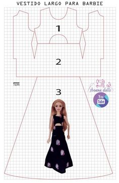 the front and back view of a doll's dress, with measurements for it