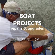 a man sitting on top of a red and white fire hydrant with the words boat projects repairs & upgrades