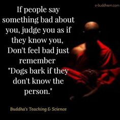 buddha's teaching and science quote on the topic if people say something bad about you, judge you as if they know you, don't feel bad just remember dogs bark