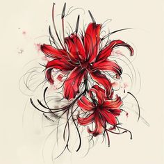 a drawing of red flowers on a white background