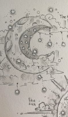 a drawing of the moon and stars in the sky