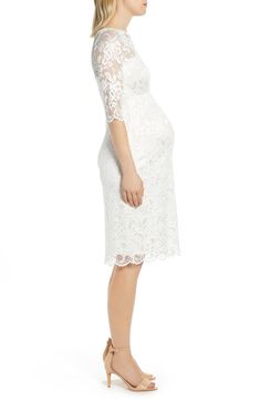 With a bit of shimmer and cut in a vintage style, this bump-flattering sheath of floral lace is simply perfect for weddings and other special events. Slips on over head Bateau neck Three-quarter sleeves Get the perfect fit—book an appointment with one of our alterations experts Lined 94% nylon, 6% spandex Dry clean Made in the UK Elegant Scalloped Lace Mother Of The Bride Dress, Elegant Lace Dress For Bridal Shower, Elegant White Lace Dress For Bridal Shower, Fitted Lace Dress For Bridal Shower, Elegant Scallop Lace Dress For Mother Of The Bride, Elegant Scallop-laced Dress For Mother Of The Bride, Mother Of The Bride Fitted Lace Dress, Elegant Mother Of The Bride Lace Dress, Elegant Fitted Lace Dress For Bridal Shower