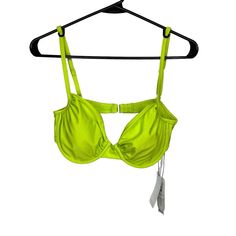 Size Large - Underwire Ruched Cups With Removable Foam Inserts - Fully Adjustable Stretch Straps - Slide Hook Back Closure Has 3 Size Adjustments - Sustainable Repreve Fabric, Made From Recycled Water Bottles - Sleek, Stretch Microfiber Summer Triangle Top Nylon Bra, Summer Nylon Bra, Fitted Nylon Bra For Summer, Trendy Fitted Bra With Padded Cups, Green Nylon Underwire Swimwear, Green Underwire Nylon Swimwear, Summer Beach Nylon Bra, Summer Nylon Padded Bra, Green Triangle Top Bra For Summer