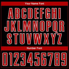 a red and black font with numbers on it