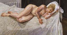 a painting of a naked man laying on a bed