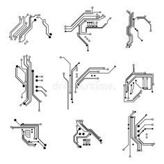 the electronic circuit board symbols are shown in black and white, as well as an image of