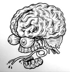 a black and white drawing of a brain