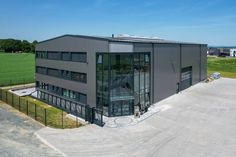 an aerial view of a large industrial building