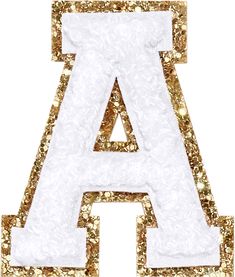 the letter is made out of gold and white glitter