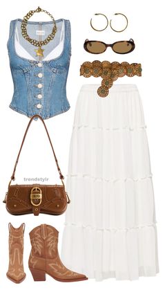 Shop Joy Crushed Shoulder Bag - Brown and other curated products on LTK, the easiest way to shop everything from your favorite creators. Diy Country Outfits, May Outfits 2024, Western Inspired Outfits Summer, Country Holiday Outfit, Dressed Up Casual Outfits, Cowgirl Shirt Outfits, Usa Cowgirl Outfit, Cowboy Inspo Outfit, Beachy Concert Outfit