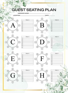 the wedding seating plan is shown in black and white