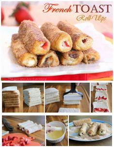 a collage of pictures showing different types of pastries and desserts with the words french toast roll ups