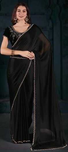 Black and Grey color Saree in Chiffon fabric with Zircon work Black Art Silk Blouse Piece For Eid, Black Art Silk Saree For Wedding, Elegant Black Art Silk Dupatta, Black Art Silk Traditional Wear With Sheer Dupatta, Black Art Silk Blouse Piece For Wedding, Elegant Black Saree For Eid, Elegant Black Art Silk Traditional Wear, Unstitched Black Saree For Wedding, Black Blouse Piece For Wedding Eid