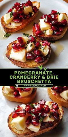 cranberry bruschetta with pomegranate on top and cream cheese on the bottom