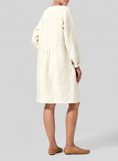 Fashionable Dress, Waist Dress, Natural Linen, Long Sleeve Pullover, Pullover Styling, Plus Size Dresses, Round Neckline, Fashion Forward, White Dress