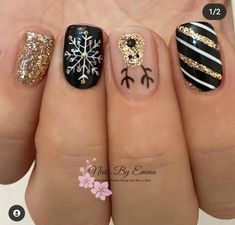 Festive Christmas Nails, Nye Nails, Nail Art Noel, New Years Nails, Cute Gel Nails, Get Nails, Nail Art Brushes