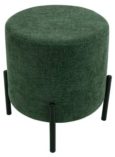 a green round ottoman with black legs