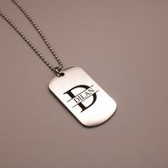 "Father's Day gift, Mens Personalized Dog Tag Necklace, navy necklace, personalized for him Customizable Dog Tag Necklace. We can engrave up to 2 sides of the necklace, depending on your wish. Prices vary for the number of sides that will be engraved. Choose which sides you want us to engrave on the necklace in the 'Sides to be engraved' menu. -------------------------- Details: * Mirror polished stainless steel * Pendant measures 2\"x1\" * 1.5mm military style Stainless Steel Chain 24\" * Engra Fathers Day Gift From Wife, Navy Necklace, Gold Bar Necklace Personalized, Cute Dog Collars, Delicate Gold Necklace, Custom Initial Necklace, First Fathers Day Gifts, Personalized Dog Tags, Bar Necklace Personalized