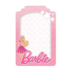 a barbie photo frame with the word barbie in pink and stars on it's side