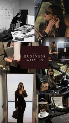 a collage of photos with the words business women in black, white and brown