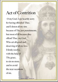 an image of the face of jesus with words above it that say, act of contrition