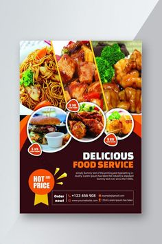 a restaurant flyer is shown with different food items