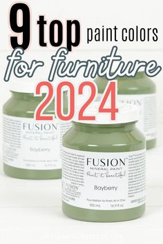 the top paint colors for furniture in 2021 are green and white with text overlay that reads, 9 top paint colors for furniture in 202