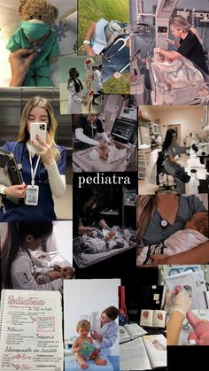 a collage of pictures with people in hospital gowns and other medical related items