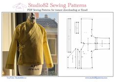 a sewing pattern for a yellow jacket on a mannequin