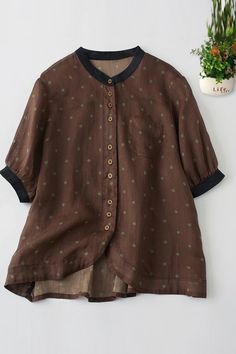 Lightweight Clothing, Elegant Office, Polka Dot Shorts, Collars For Women, Linen Blouse, Summer Clothing, Loose Tops, Blouse Shirt, Shirt Button