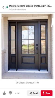 an image of a black front door with two sidelights and glass panels on it