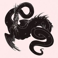 a black and white drawing of a dragon