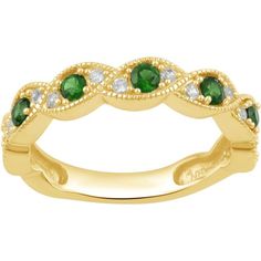 Add a little color to your anniversary with this emerald and diamond accented anniversary ring. Elegant in design, this ring features vivid green emerald gemstones surrounded by a diamond accents. Crafted from gold tone sterling silver metal. The beautiful ring ensures every piece of gemsone endures for years to come. Size: 7.  Color: Metal Type.  Gender: female.  Age Group: adult. Silver Anniversary, Buying Diamonds, Emerald Gemstone, Anniversary Bands, Anniversary Rings, Types Of Metal, Women Rings, Beautiful Rings, Metallic Silver