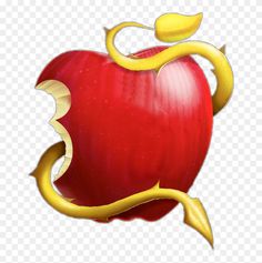 an apple that has been cut in half and is being held up by a yellow snake