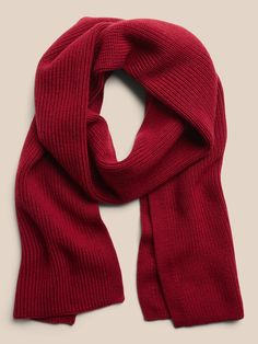 Soft and warm, this beautiful scarf uses a ribbed-knit stitch to create luxurious texture.  Length: 70" (177. 8cm) Width: 11" (28cm) Beautiful Scarf, Knit Stitch, Red Star, Mesh Bag, Winter Scarf, Knitted Scarf, Banana Republic, Ribbed Knit, Inside Out