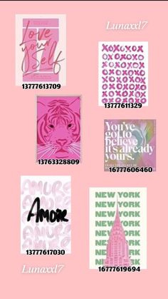 some type of stickers that are on a pink background with different font and numbers