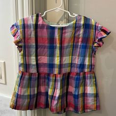 Never Worn - Nwt (Tag Is Ripped - As Pictured) Adorable For Fall Plaid Top With Flutter Sleeve Casual Gap Tops With Flutter Sleeves, Gap Casual Tops With Flutter Sleeves, Gap Casual Flutter Sleeve Tops, Gap Ruffled Short Sleeve Tops, Gap Ruffled Tops For Summer, Summer Ruffled Tops From Gap, Summer Ruffled Tops By Gap, Cute Short Sleeve Gap Tops, Gap Cotton Tops For Playtime