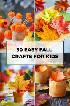 30 easy fall crafts for kids, including paper leaves, felt flowers, and pumpkin decorations. Indoor Crafts For Toddlers, Thankful Tree, Kid Life, Easy Fall Crafts, Kid Projects, Autumn Ideas